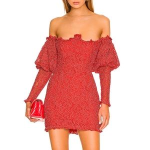 For Love & Lemons Clarisse Off The Shoulder Mini Dress Red Size XL